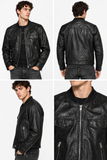 DIESEL L-LANDING Men’s Black Leather Jacket Size M Biker Bomber Genuine Leather