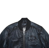DIESEL L-OIUKI Men’s Black Leather Bomber Jacket Genuine Leather