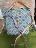 RRP £550 Tory Burch T MONOGRAM DENIM MINI BUCKET BAG
