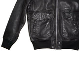 DIESEL L-OIUKI Men’s Black Leather Bomber Jacket Genuine Leather