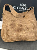 Coach Brooklyn Shoulder Bag in natural paper straw with leather trim