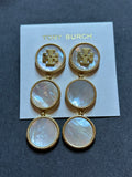 Tory Burch mother of pearl logo earrings