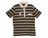 DIESEL T-KADA OLIVE GREEN GREY STRIPE KNITTED POLO SHIRT SIZE L 100% AUTHENTIC