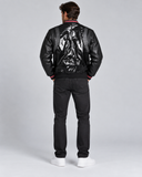 DIESEL L-BILLY Leather Jacket Men’s Size L Black Glossy Varsity Bomber