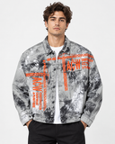 A-COLD-WALL* Men's Grey Acid Wash Denim Jacket – Orange ACW Graphic, Size 48