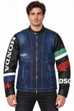 DSQUARED2 x Honda Men's Denim Jacket Black Leather Sleeves IT46 S71AN0451