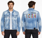 DSQUARED2 Boxy Jean Jacket Men's IT 52 Blue Distressed Denim ICON Back S79AM0048
