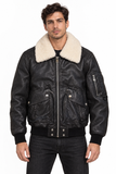 DIESEL L-STEPHEN Men's Black Leather Bomber Aviator Jacket Size S Authentic