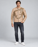 BLAUER USA AYDEN TWO-TONE LEATHER JACKET MEN'S SIZE S TAN BEIGE BIKER AUTHENTIC