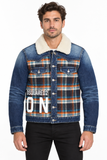 DSQUARED2 Men's Plaid Denim Jacket Sherpa Collar Blue IT48 S79AM0043