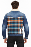 DSQUARED2 Men's Plaid Denim Jacket Sherpa Collar Blue IT48 S79AM0043