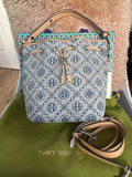 RRP £550 Tory Burch T MONOGRAM DENIM MINI BUCKET BAG