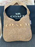 Coach Brooklyn Shoulder Bag in natural paper straw with leather trim