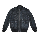 DIESEL L-OIUKI Men’s Black Leather Bomber Jacket Genuine Leather
