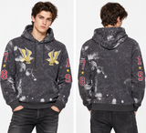 DIESEL S-JOE-HOOD-AA Men's Grey Graphic Hoodie – Embroidered Eagles, Size L