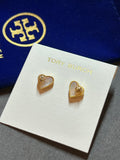 Pre-loved Tory Burch mother of pearl heart stud earrings