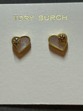 Pre-loved Tory Burch mother of pearl heart stud earrings