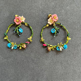Pre-loved Les nereides flowers berries and bee earrings