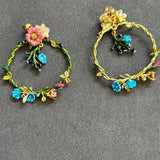 Pre-loved Les nereides flowers berries and bee earrings
