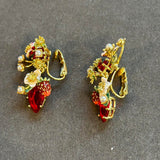 Pre-loved Les nereides wild strawberry clip on earrings