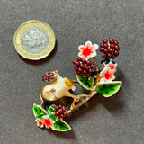 Vintage Inspired Enamel Mouse & Berry Brooch VIN002