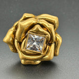 Vintage Gold Rose Ring with Sparkling Diamond Shape Crystal - Adjustable Size VIN004