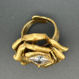 Vintage Gold Rose Ring with Sparkling Diamond Shape Crystal - Adjustable Size VIN004