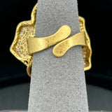 Vintage Gold Rose Ring with Sparkling Diamond Shape Crystal - Adjustable Size VIN004