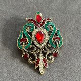 Style Rhinestone Brooch – Red & Green Crystal Filigree Design VIN005