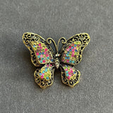 Filigree Butterfly Brooch with Multicolor Rhinestones VIN007