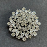 Large Silver-Tone Crystal Snowflake Brooch VIN008