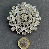 Large Silver-Tone Crystal Snowflake Brooch VIN008