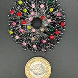 Metal Circular Brooch with Multicolor Rhinestones VIN011