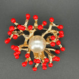 Brooch with Red Beads & Large Pearl VIN012