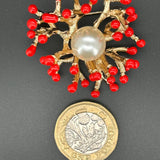 Brooch with Red Beads & Large Pearl VIN012