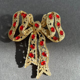 Filigree Bow Brooch with Red Rhinestones VIN017