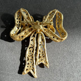 Filigree Bow Brooch with Red Rhinestones VIN017