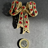 Filigree Bow Brooch with Red Rhinestones VIN017