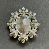 Vintage Inspired Silver Brooch with Large Sapphire Blue Gem and Rhinestones VIN022