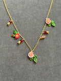 Pre-loved Les Néréides Floral Charm Necklace – Pink Flowers & Gold Chain