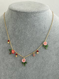 Pre-loved Les Néréides Floral Charm Necklace – Pink Flowers & Gold Chain