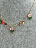 Pre-loved Les Néréides Floral Charm Necklace – Pink Flowers & Gold Chain