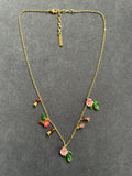 Pre-loved Les Néréides Floral Charm Necklace – Pink Flowers & Gold Chain