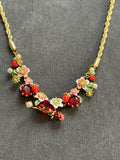 Pre-loved Les Néréides Spring Burst Statement Necklace – Gold, Red & Pink