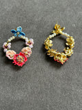 Pre-loved Les Néréides Floral Hoop Earrings – Hand-Painted & Pearl Detail