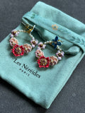 Pre-loved Les Néréides Floral Hoop Earrings – Hand-Painted & Pearl Detail