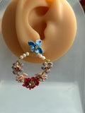 Pre-loved Les Néréides Floral Hoop Earrings – Hand-Painted & Pearl Detail