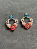 Pre-loved Les Néréides Floral Hoop Earrings – Hand-Painted & Pearl Detail