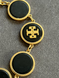 Pre-loved Tory Burch Black & Gold Logo Disc Bracelet