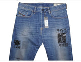 DIESEL BUSTER-P 087AW Men's Jeans W32 L32 Blue Slim Tapered Graphic Cotton Denim